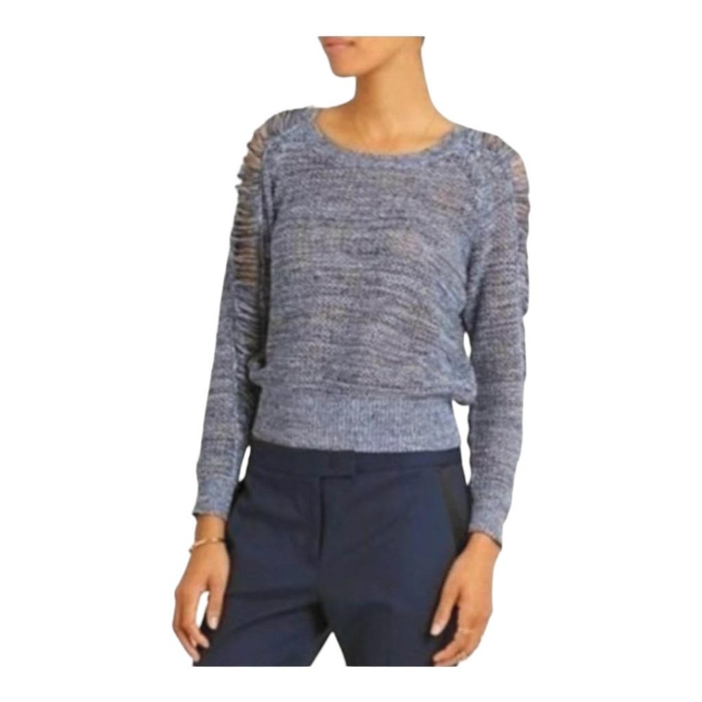 IRO Medium Yana Blue White Marled Knit Distressed Cotton Sweater